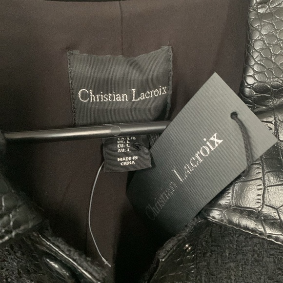 Christian Lacroix Button Front Crocodile trim Cropped Boucle jacket size large - Picture 2 of 3